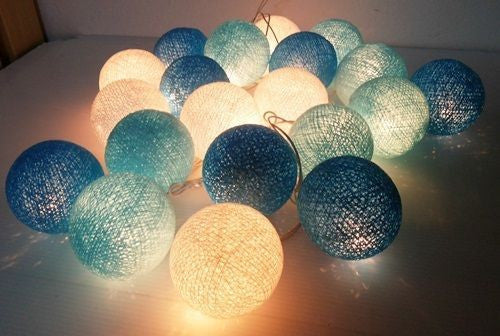 1 Set of 20 LED Blue 5cm Cotton Ball Battery Powered String Lights Christmas Gift Home Wedding Party Boys Bedroom Decoration Indoor Table Centrepiece ShopFrenzy