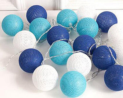 1 Set of 20 LED Blue 5cm Cotton Ball Battery Powered String Lights Christmas Gift Home Wedding Party Boys Bedroom Decoration Indoor Table Centrepiece ShopFrenzy