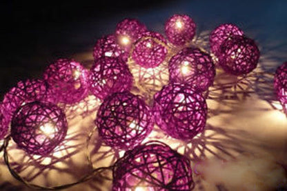 1 Set of 20 LED Cassis Purple 5cm Rattan Cane Ball Battery Powered String Lights Christmas Gift Home Wedding Party Bedroom Decoration Table Centrepiece ShopFrenzy