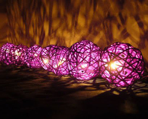 1 Set of 20 LED Cassis Purple 5cm Rattan Cane Ball Battery Powered String Lights Christmas Gift Home Wedding Party Bedroom Decoration Table Centrepiece ShopFrenzy