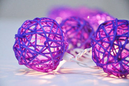 1 Set of 20 LED Cassis Purple 5cm Rattan Cane Ball Battery Powered String Lights Christmas Gift Home Wedding Party Bedroom Decoration Table Centrepiece ShopFrenzy