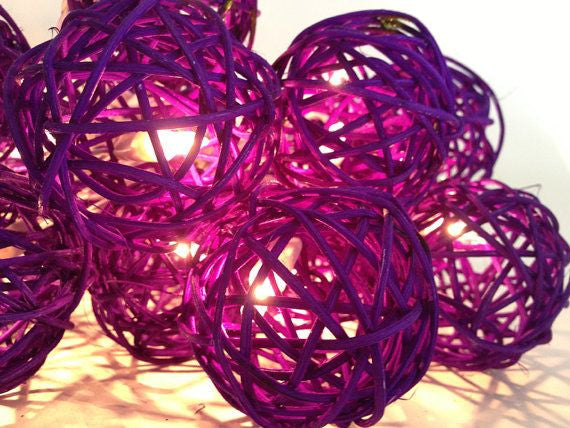 1 Set of 20 LED Cassis Purple 5cm Rattan Cane Ball Battery Powered String Lights Christmas Gift Home Wedding Party Bedroom Decoration Table Centrepiece ShopFrenzy