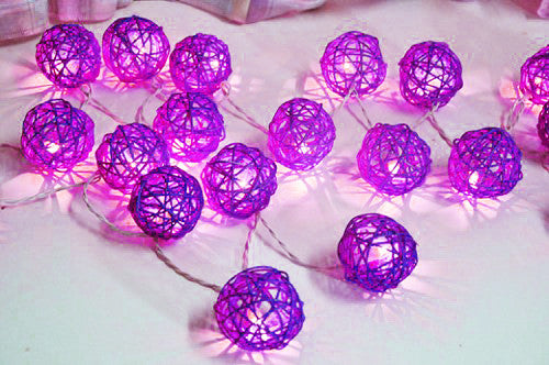 1 Set of 20 LED Cassis Purple 5cm Rattan Cane Ball Battery Powered String Lights Christmas Gift Home Wedding Party Bedroom Decoration Table Centrepiece ShopFrenzy