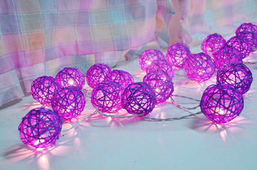 1 Set of 20 LED Cassis Purple 5cm Rattan Cane Ball Battery Powered String Lights Christmas Gift Home Wedding Party Bedroom Decoration Table Centrepiece ShopFrenzy