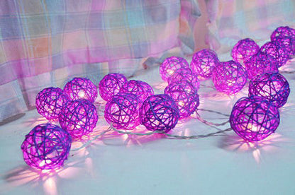 1 Set of 20 LED Cassis Purple 5cm Rattan Cane Ball Battery Powered String Lights Christmas Gift Home Wedding Party Bedroom Decoration Table Centrepiece ShopFrenzy