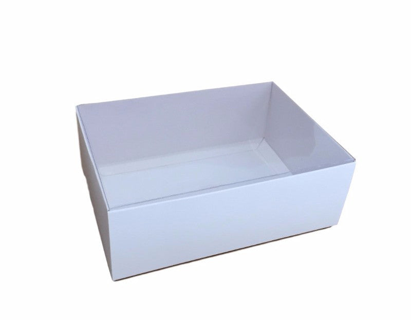 10 Pack of White Card Box - Clear Slide On Lid - 17 x 25 x 5cm -  Large Beauty Product Gift Giving Hamper Tray Merch Fashion Cake Sweets Xmas ShopFrenzy