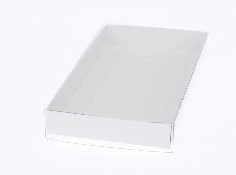 10 Pack of White Card Box - Clear Slide On Lid - 17 x 25 x 5cm -  Large Beauty Product Gift Giving Hamper Tray Merch Fashion Cake Sweets Xmas ShopFrenzy