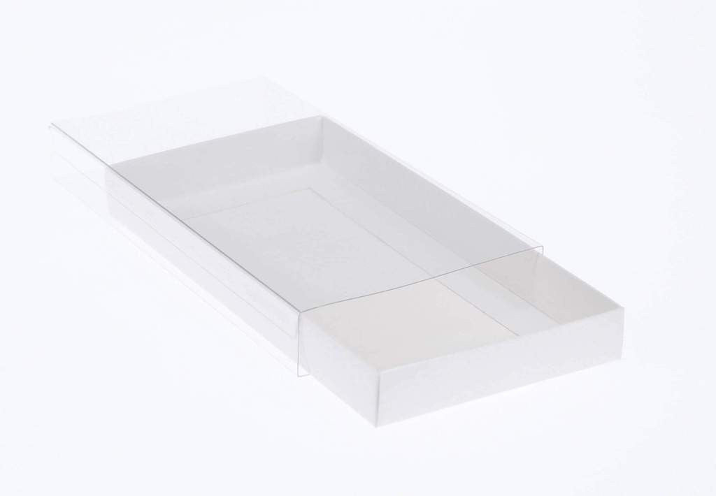 10 Pack of White Card Box - Clear Slide On Lid - 17 x 25 x 5cm -  Large Beauty Product Gift Giving Hamper Tray Merch Fashion Cake Sweets Xmas ShopFrenzy