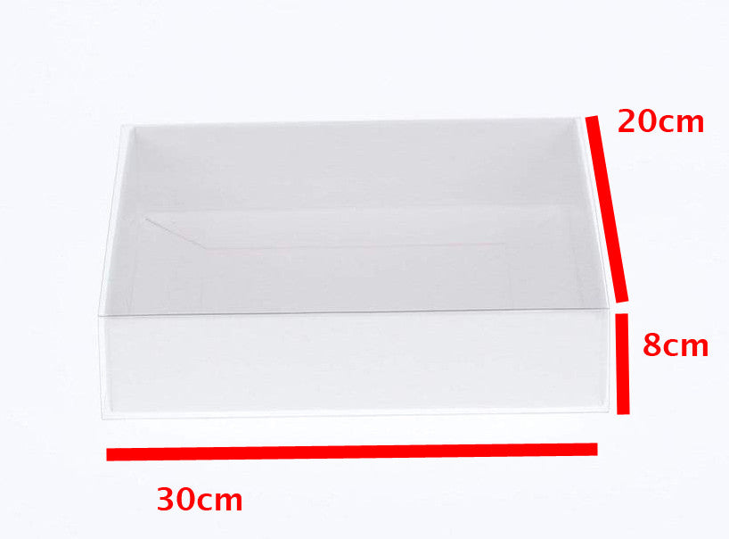 10 Pack of White Card Box - Clear Slide On Lid - 30 x 20 x 8cm -  Large Beauty Product Gift Giving Hamper Tray Merch Fashion Cake Sweets Xmas ShopFrenzy