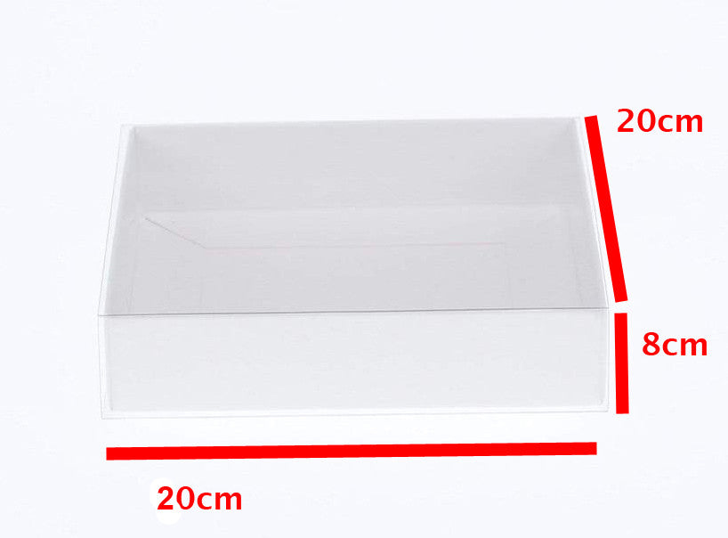 10 Pack of White Card Square Box - Clear Slide On Lid - 20 x 20 x 8cm -  Large Beauty Product Gift Giving Hamper Tray Merch Fashion Cake Sweets Xmas ShopFrenzy