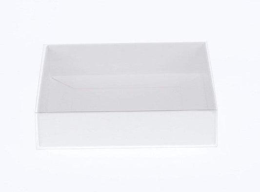 10 Pack of White Card Square Box - Clear Slide On Lid - 20 x 20 x 8cm -  Large Beauty Product Gift Giving Hamper Tray Merch Fashion Cake Sweets Xmas ShopFrenzy