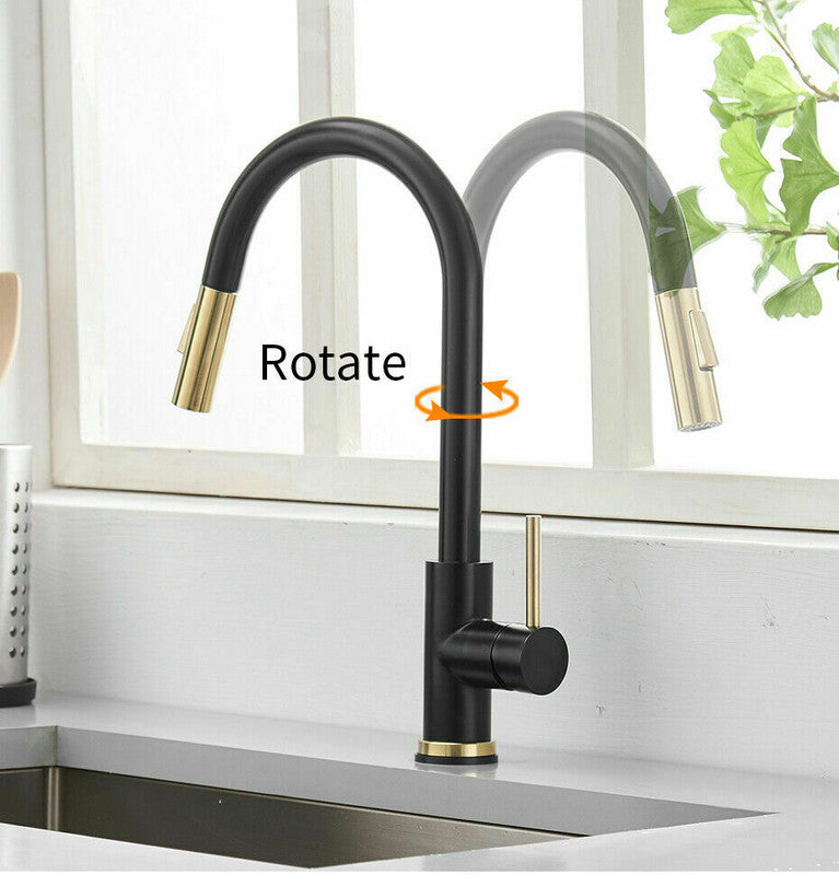 2023 Brushed Gold Spout Matte Black pull out with spray function kitchen mixer tap faucet ShopFrenzy