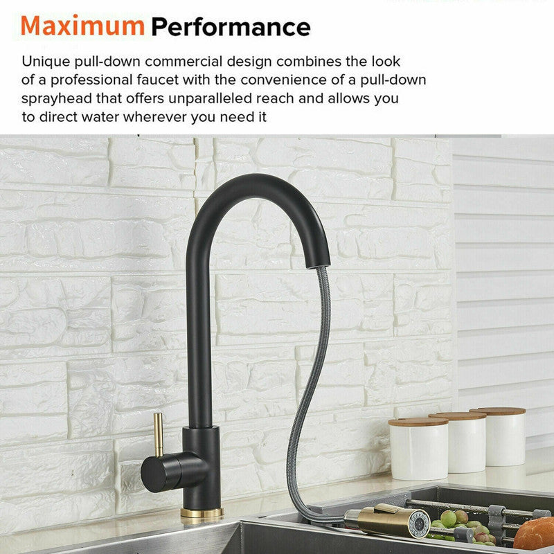 2023 Brushed Gold Spout Matte Black pull out with spray function kitchen mixer tap faucet ShopFrenzy