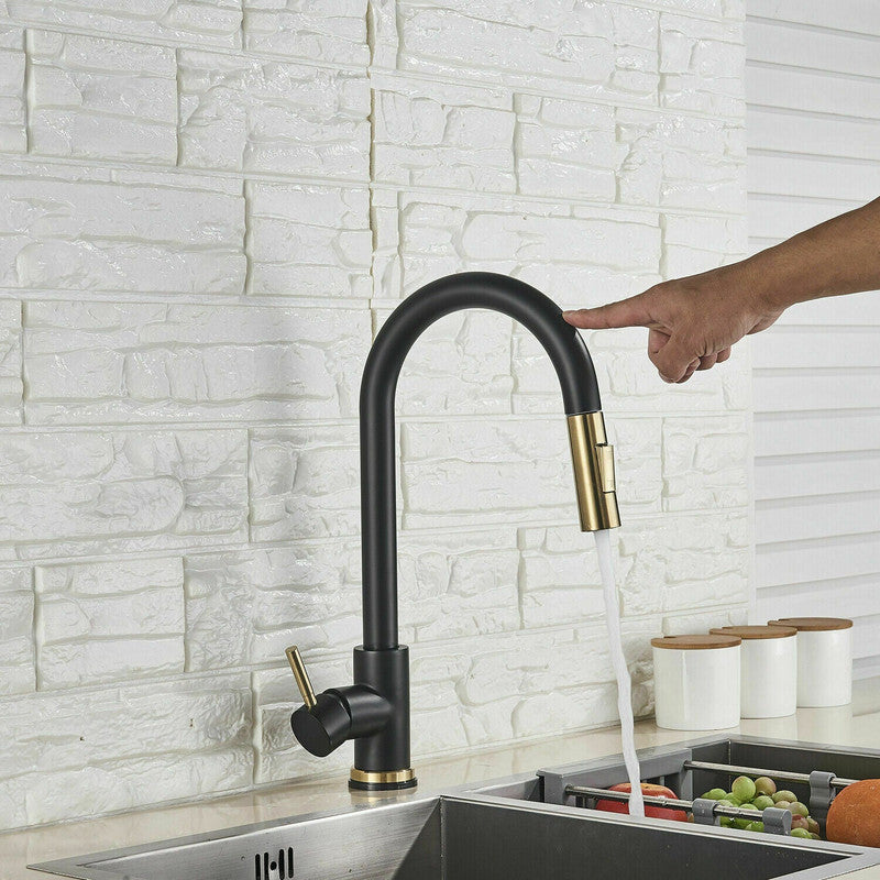 2023 Brushed Gold Spout Matte Black pull out with spray function kitchen mixer tap faucet ShopFrenzy