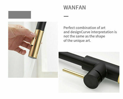 2023 Brushed Gold Spout Matte Black pull out with spray function kitchen mixer tap faucet ShopFrenzy