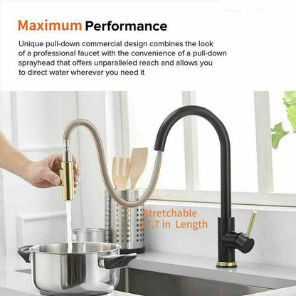 2023 Brushed Gold Spout Matte Black pull out with spray function kitchen mixer tap faucet ShopFrenzy