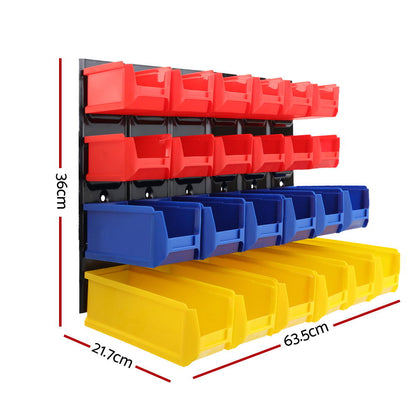 24 Bin Wall Mounted Rack Storage Tools Steel Board Organiser Work Bench Garage ShopFrenzy