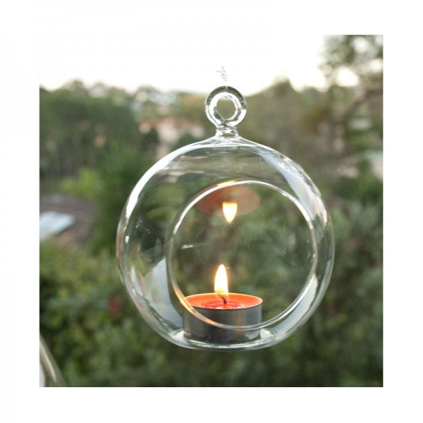 4 x Hanging Clear Glass Ball Tealight Candle Holder  - 10cm Diameter / High - Wedding Globe Decoration Terrarium Succulent Plant Mini Garden Holder Decor Craft Gift ShopFrenzy