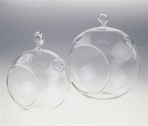 4 x Hanging Clear Glass Ball Tealight Candle Holder  - 10cm Diameter / High - Wedding Globe Decoration Terrarium Succulent Plant Mini Garden Holder Decor Craft Gift ShopFrenzy