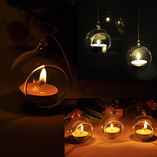 4 x Hanging Clear Glass Ball Tealight Candle Holder  - 10cm Diameter / High - Wedding Globe Decoration Terrarium Succulent Plant Mini Garden Holder Decor Craft Gift ShopFrenzy