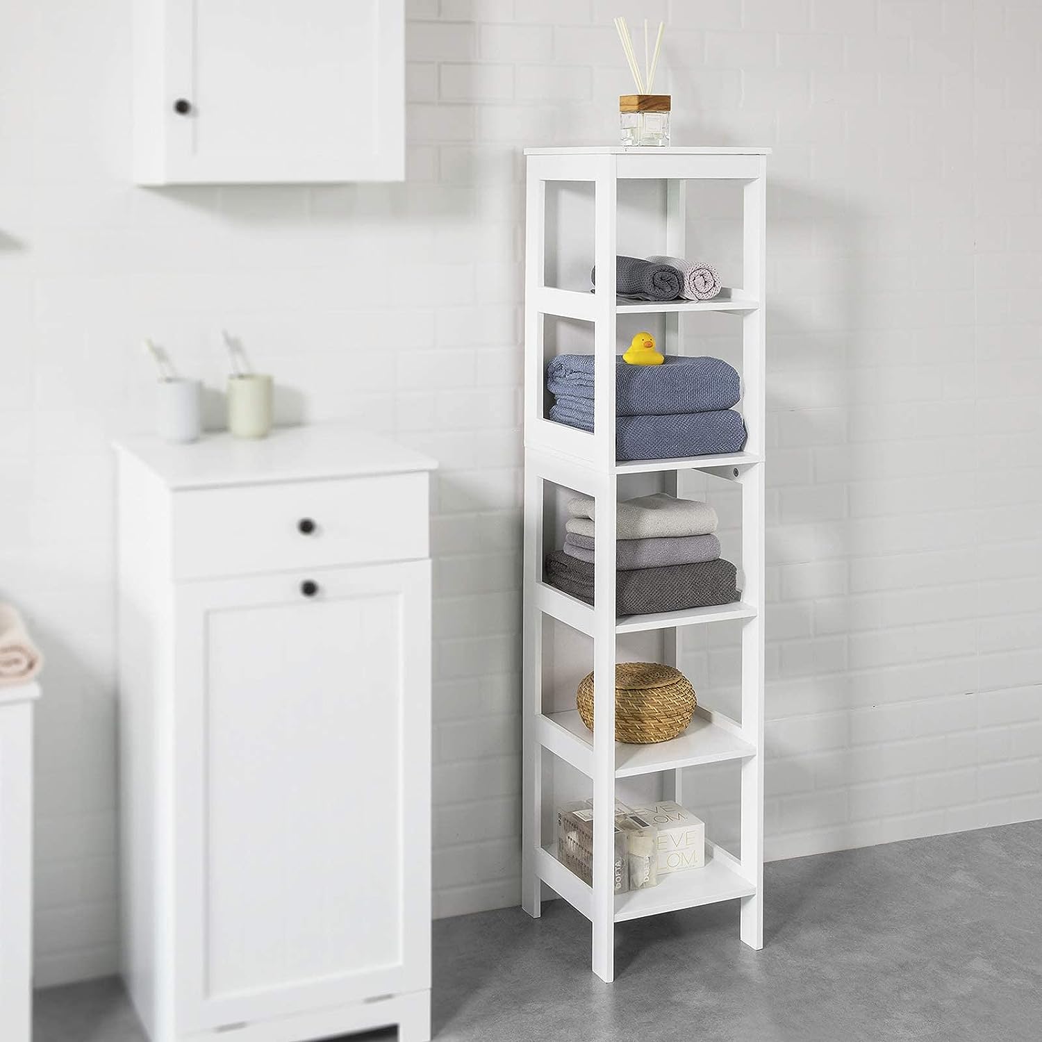 5 Tier Bathroom Shelf Cabinet, White ShopFrenzy