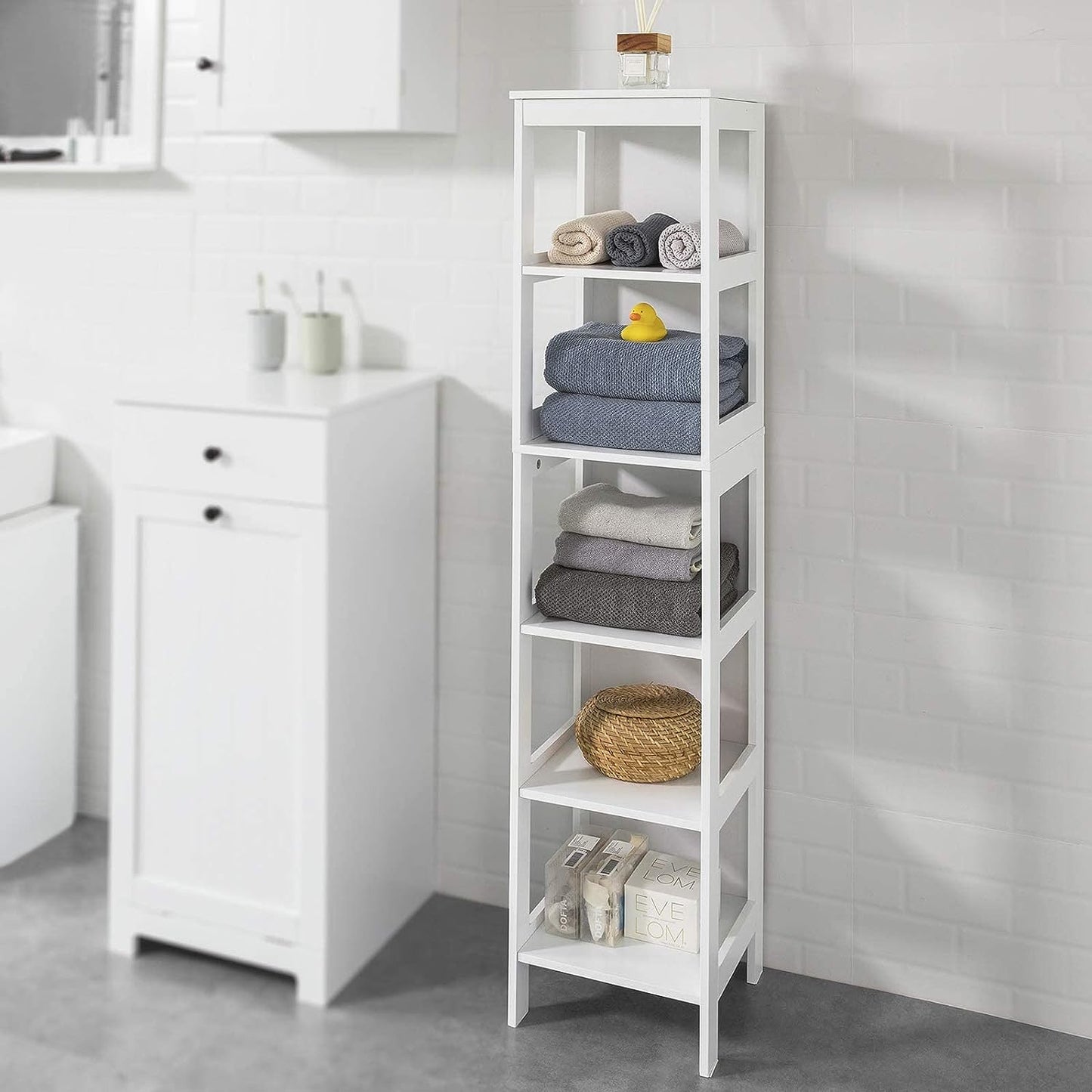 5 Tier Bathroom Shelf Cabinet, White ShopFrenzy