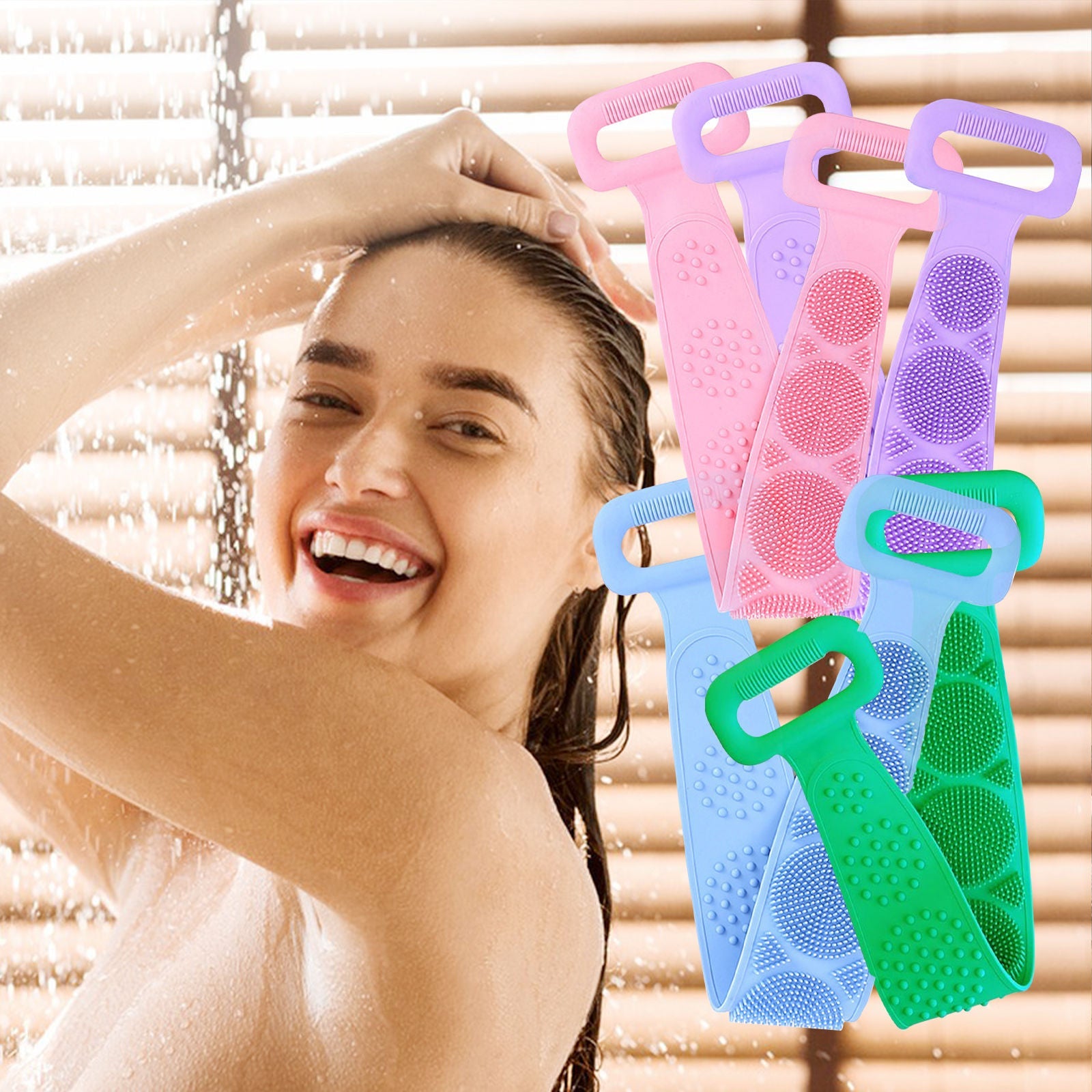 A+Living Silicone Back Scrub Strap with Towel and Brush for Shower Exfoliation Blue ShopFrenzy