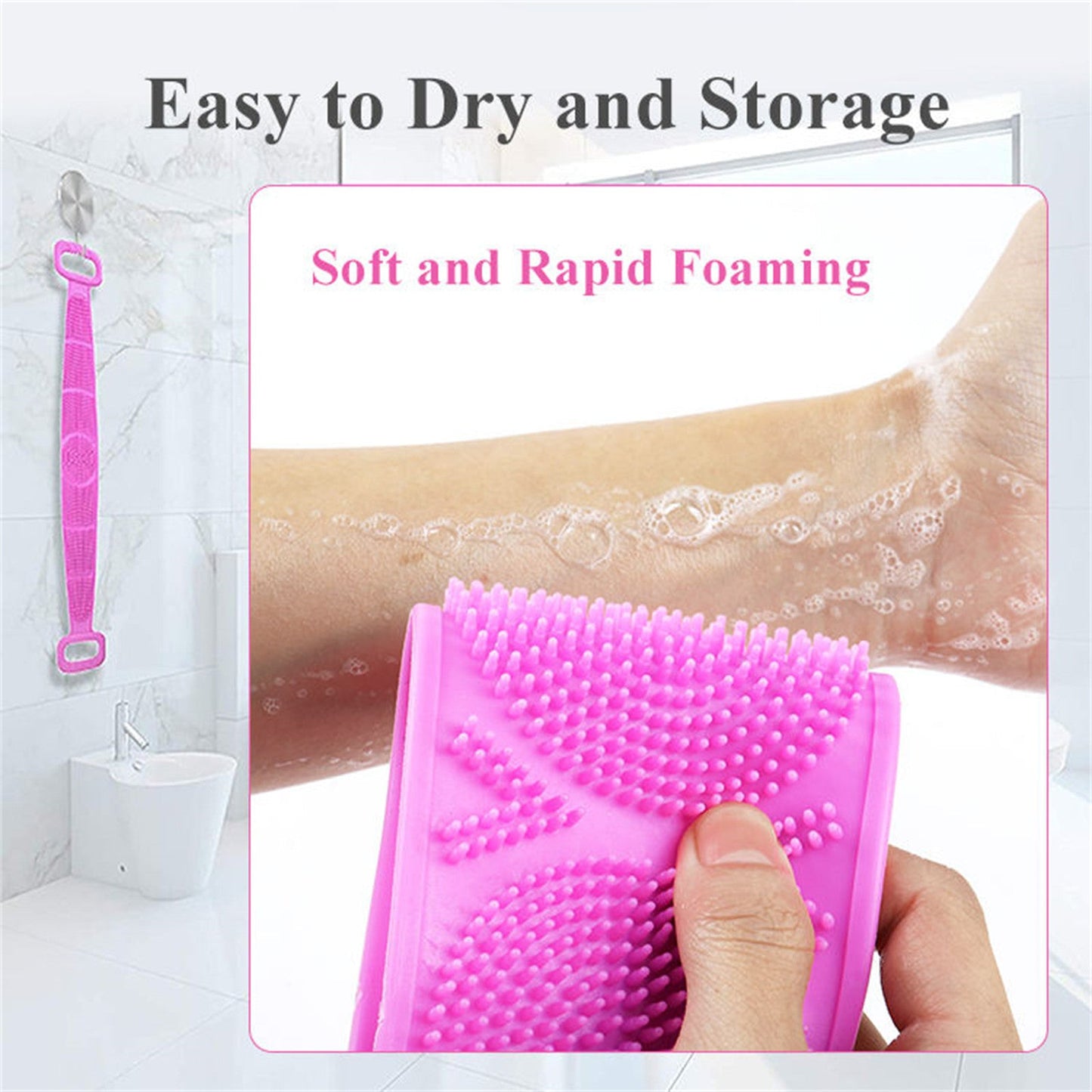 A+Living Silicone Back Scrub Strap with Towel and Brush for Shower Exfoliation Blue ShopFrenzy