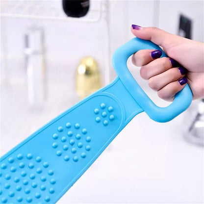 A+Living Silicone Back Scrub Strap with Towel and Brush for Shower Exfoliation Blue ShopFrenzy