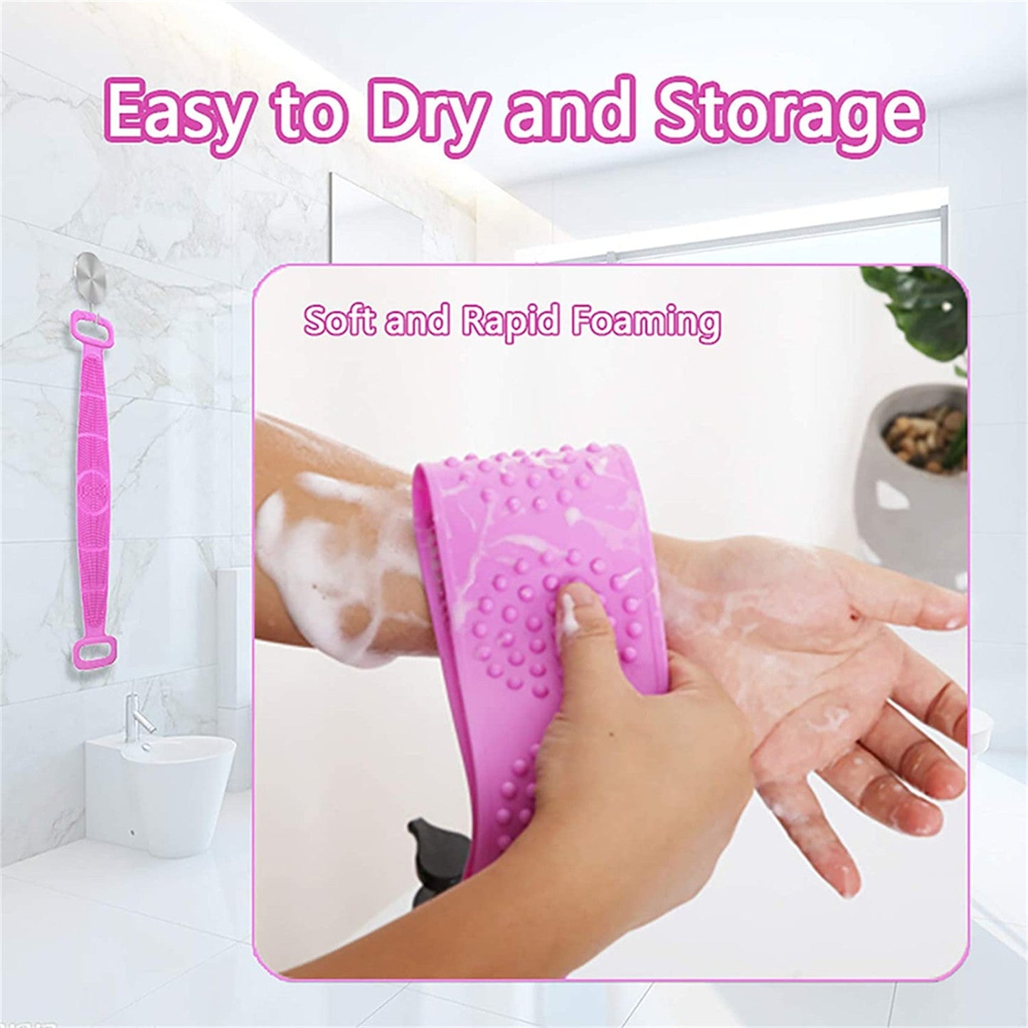 A+Living Silicone Back Scrub Strap with Towel and Brush for Shower Exfoliation Blue ShopFrenzy