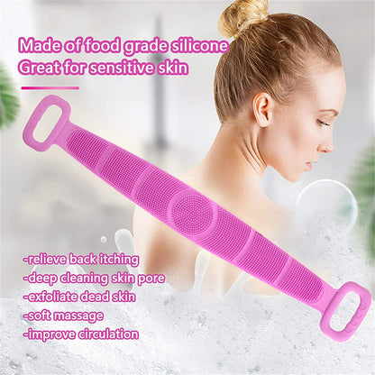 A+Living Silicone Back Scrub Strap with Towel and Brush for Shower Exfoliation Blue ShopFrenzy