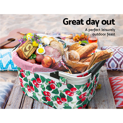 Alfresco Picnic Bag Basket Folding Hamper Camping Hiking Insulated Outdoor ShopFrenzy