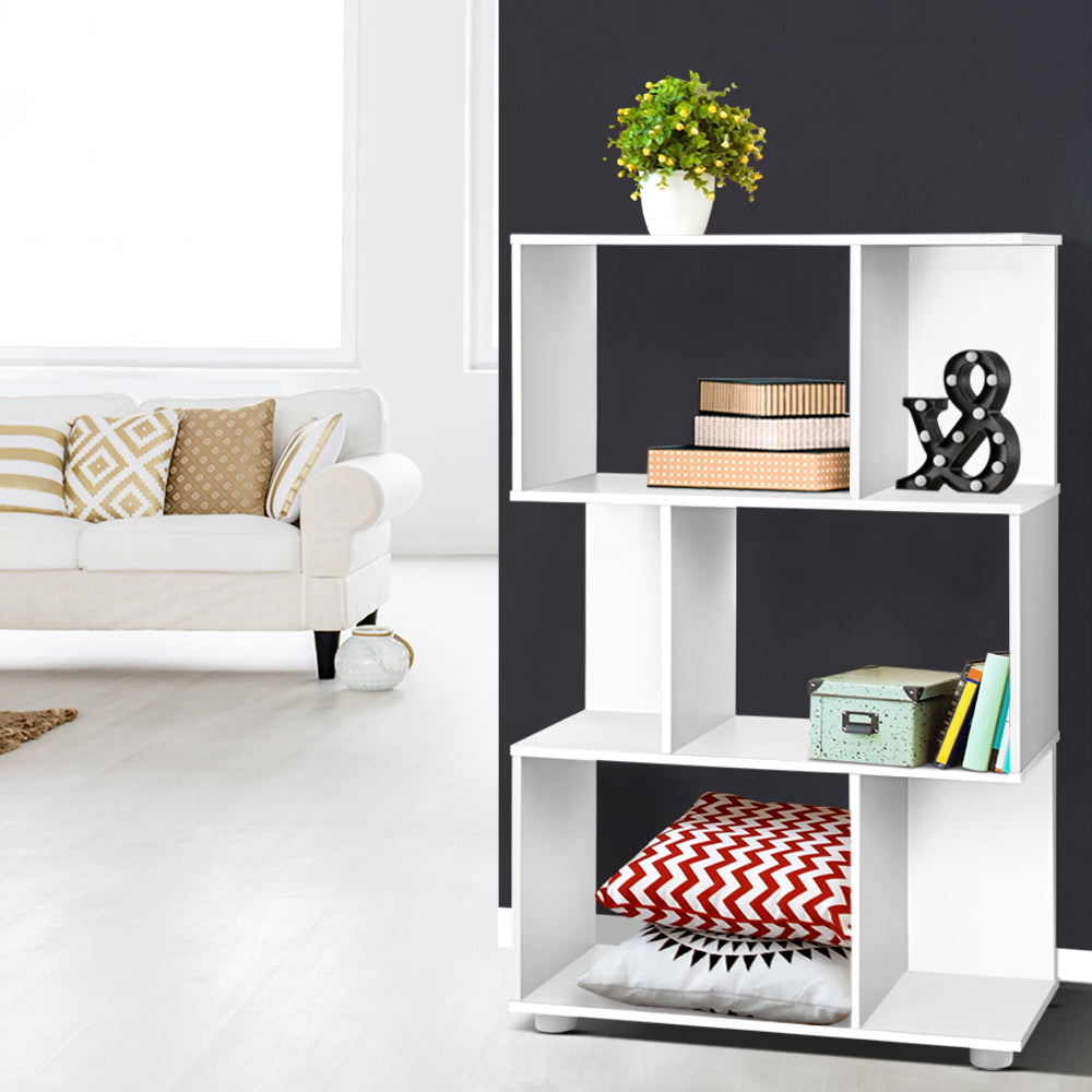 Artiss 3 Tier Zig Zag Bookshelf - White ShopFrenzy