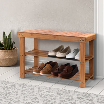 Artiss Bamboo Shoe Rack Wooden Seat Bench Organiser Shelf Stool ShopFrenzy