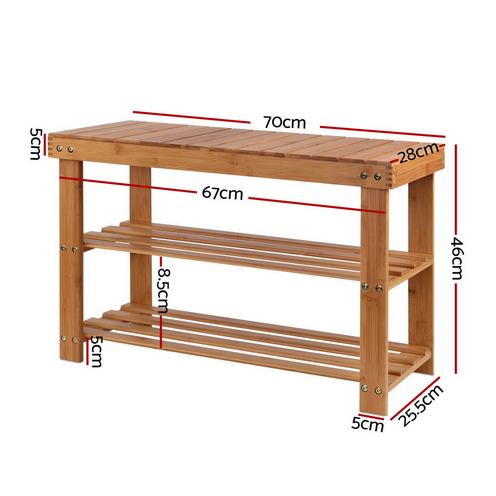 Artiss Bamboo Shoe Rack Wooden Seat Bench Organiser Shelf Stool ShopFrenzy