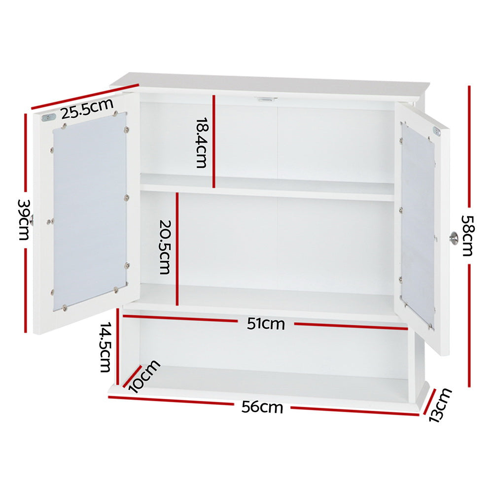 Artiss Bathroom Tallboy Storage Cabinet with Mirror - White ShopFrenzy