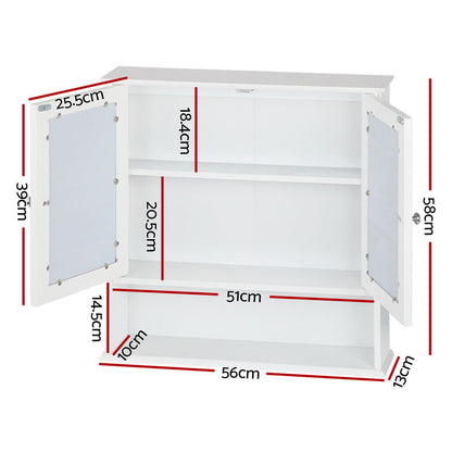 Artiss Bathroom Tallboy Storage Cabinet with Mirror - White ShopFrenzy