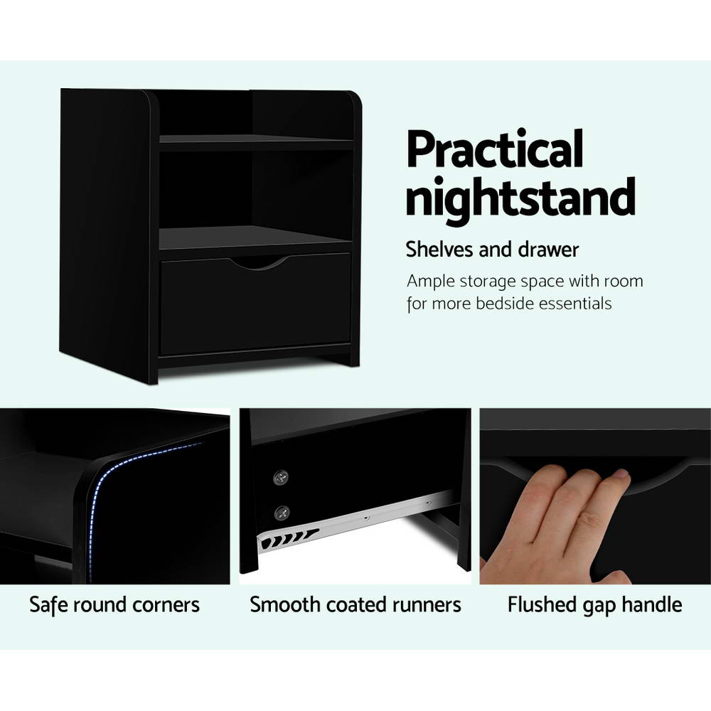 Artiss Bedside Table Drawer - Black ShopFrenzy