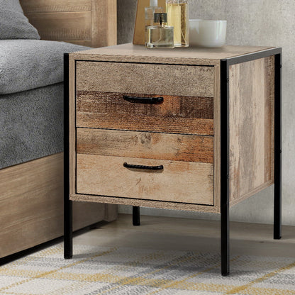 Artiss Bedside Table Drawers Nightstand Metal Oak ShopFrenzy