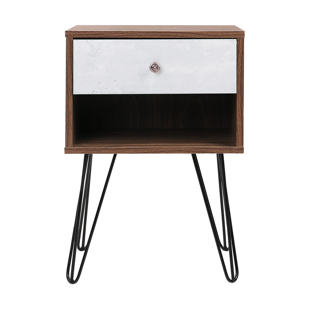 Artiss Bedside Table with Drawer - Grey & Walnut ShopFrenzy