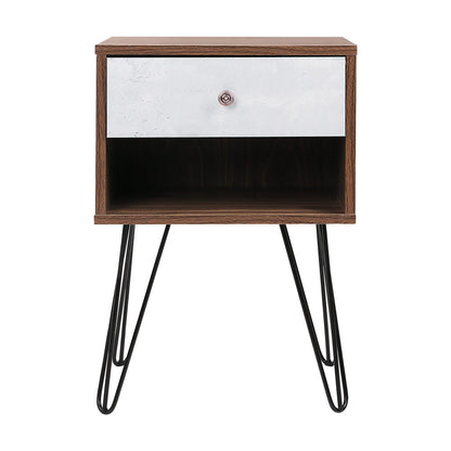 Artiss Bedside Table with Drawer - Grey & Walnut ShopFrenzy