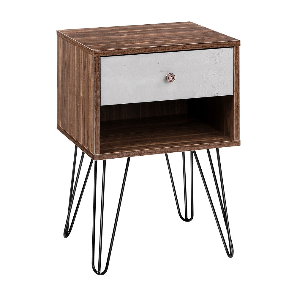 Artiss Bedside Table with Drawer - Grey & Walnut ShopFrenzy