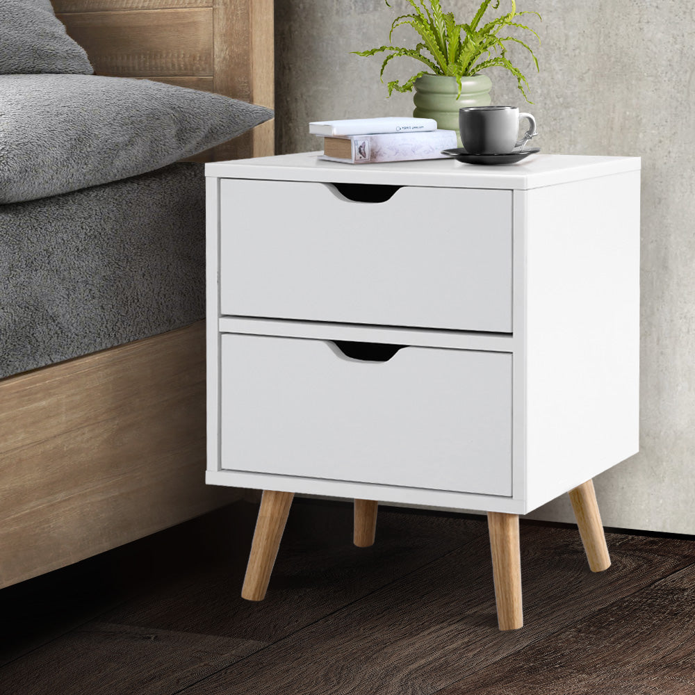 Artiss Bedside Tables Drawers Side Table Nightstand White Storage Cabinet Wood ShopFrenzy