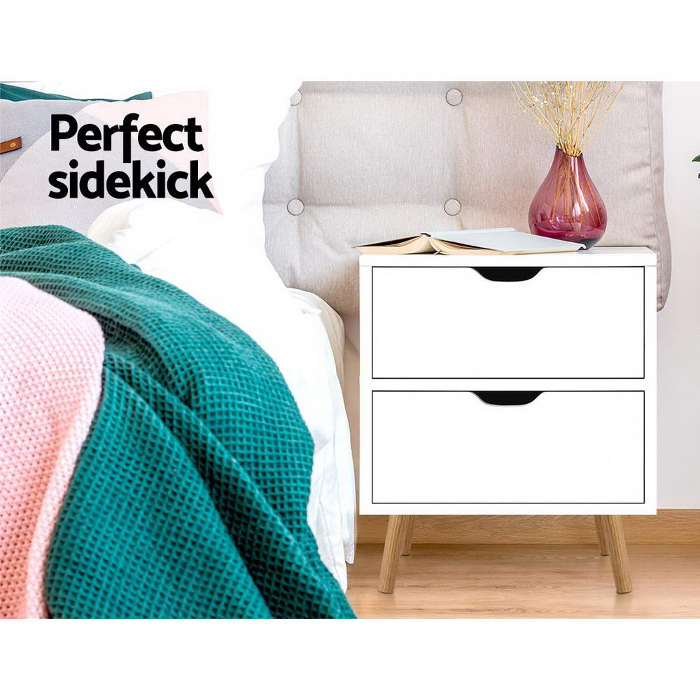 Artiss Bedside Tables Drawers Side Table Nightstand White Storage Cabinet Wood ShopFrenzy