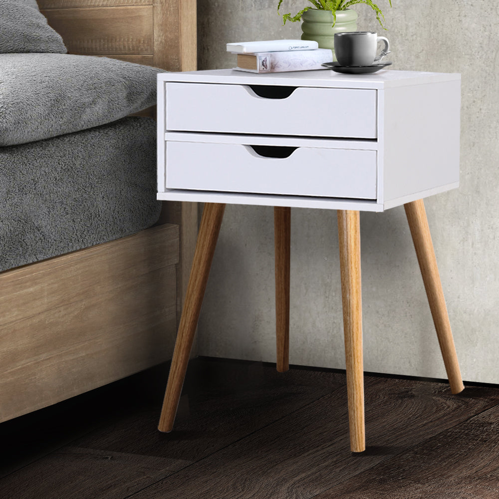 Artiss Bedside Tables Drawers Side Table Nightstand Wood Storage Cabinet White ShopFrenzy