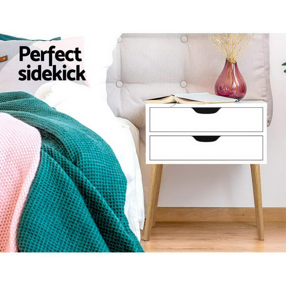 Artiss Bedside Tables Drawers Side Table Nightstand Wood Storage Cabinet White ShopFrenzy