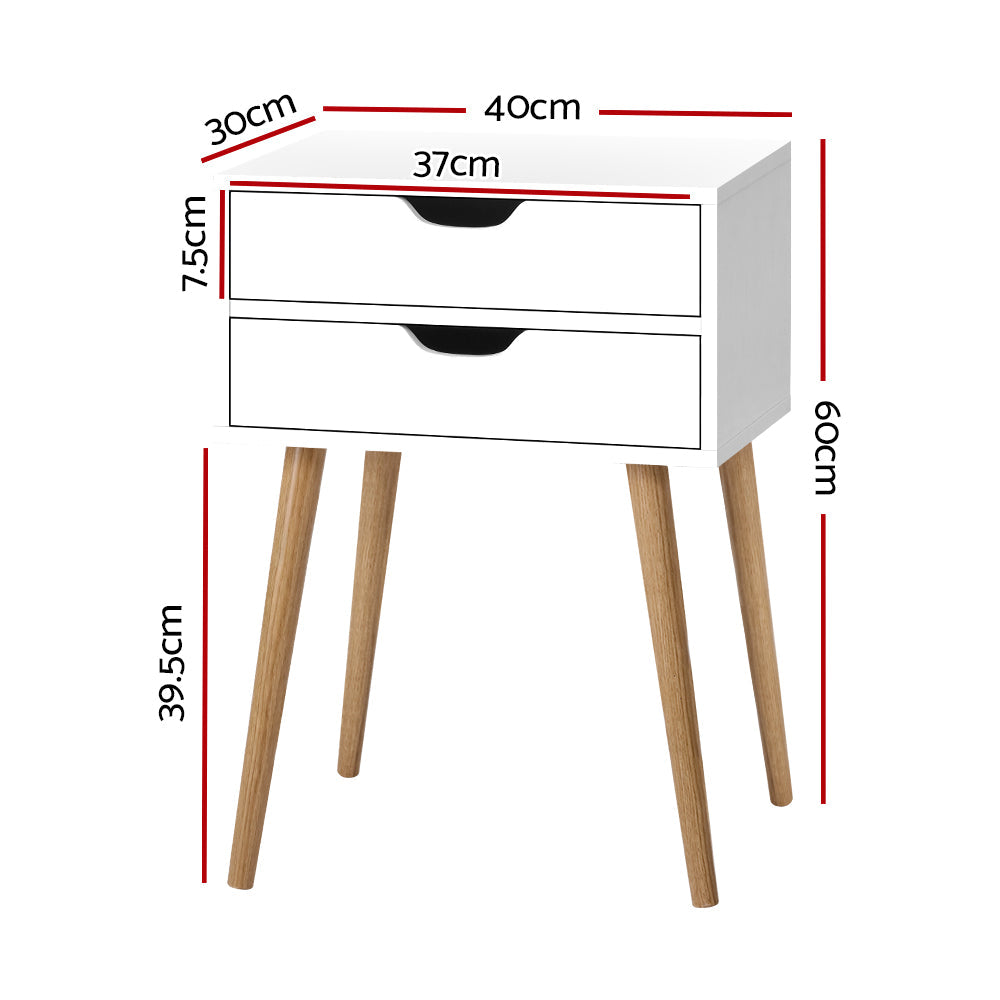 Artiss Bedside Tables Drawers Side Table Nightstand Wood Storage Cabinet White ShopFrenzy