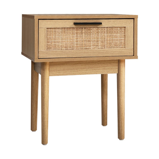 Artiss Bedside Tables Table 1 Drawer Storage Cabinet Rattan Wood Nightstand ShopFrenzy