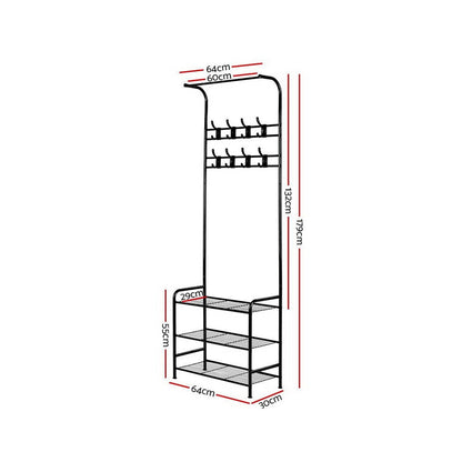 Artiss Clothes Rack Coat Stand Garment Portable Hanger Airer Organiser Shoe Storage Metal Black ShopFrenzy