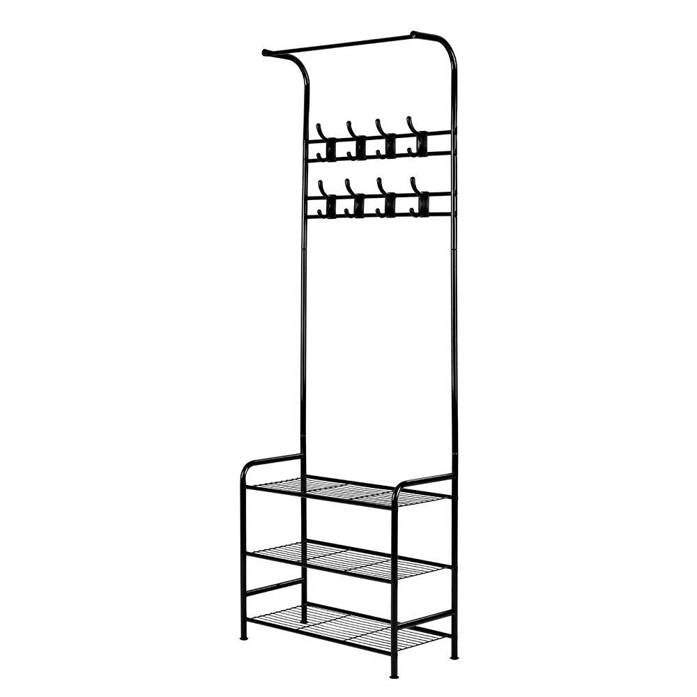 Artiss Clothes Rack Coat Stand Garment Portable Hanger Airer Organiser Shoe Storage Metal Black ShopFrenzy